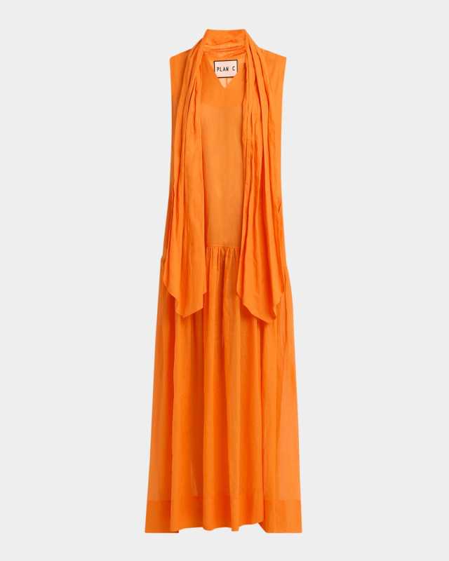 Scarf-Neck Sleeveless Maxi Dress